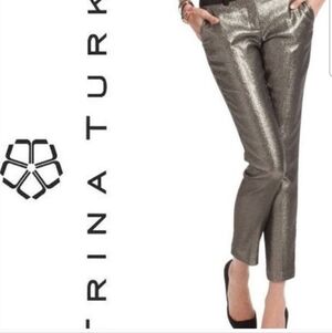 Trina Turk Metallic Brocade Straight Leg Pants Women’s 6 | Holiday Party Glam